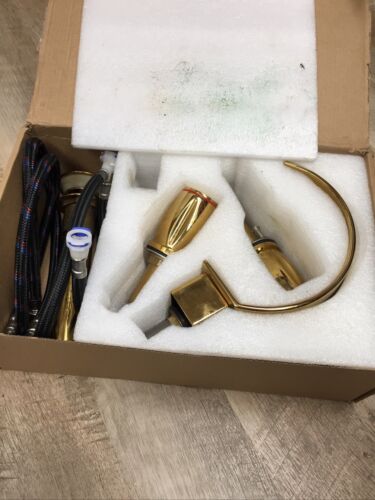 YANNLII Shiny Polished Gold Widespread Waterfall Bathroom Sink Faucet (6922763600055)